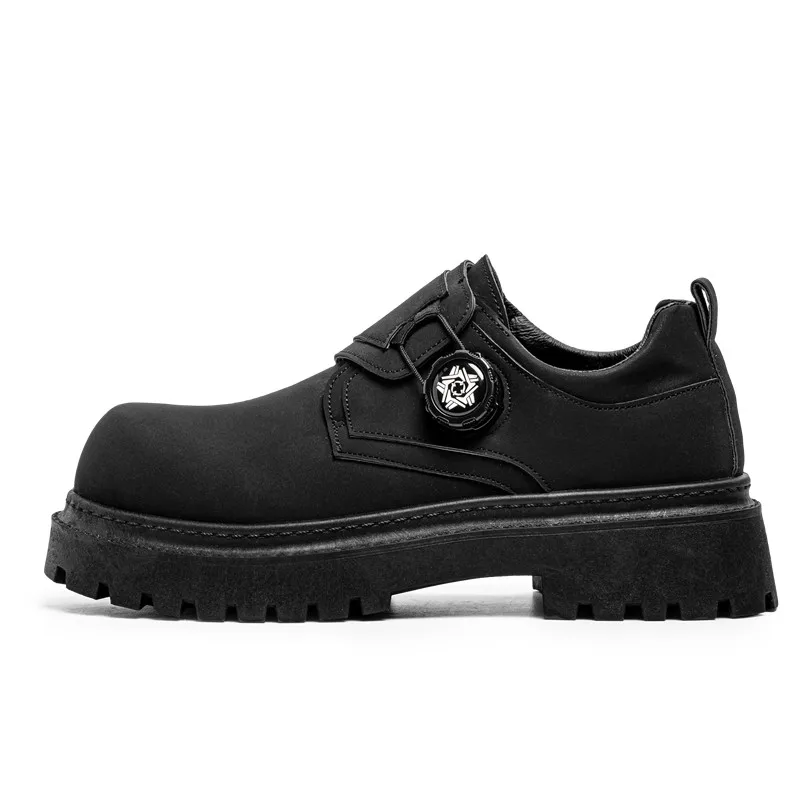 

Men's motorcycle shoes, rotating buckle, no tie, derby shoes, Mickey big toe shoes, fashionable leather shoes, trendy shoes