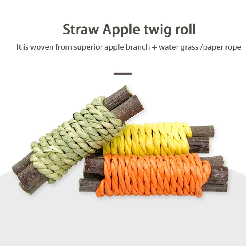 3PCS Wood Chew Stick Small Pet Grinding Rod Bite Toy Teeth Clean Branch Molar Toy Rod for Hamster Chinchillas Rabbit Guinea Pig