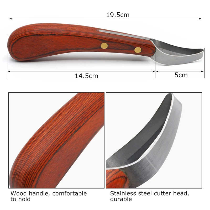 Horseshoe Knife Sheep Stainless Steel Double-edged Wooden Handle Hoof Trimming Knife Ring Blade Cattle Hoof Trimming Tools