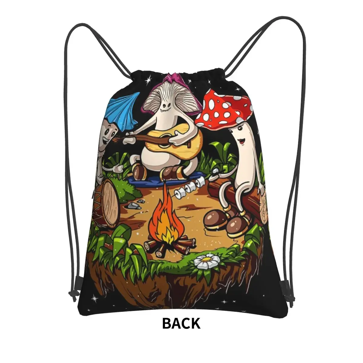 Hippie Magic Mushroom Portable Backpacks Drawstring Bag Casual Drawstring Bundle Pocket Book Bags For Travel Sport Man Woman