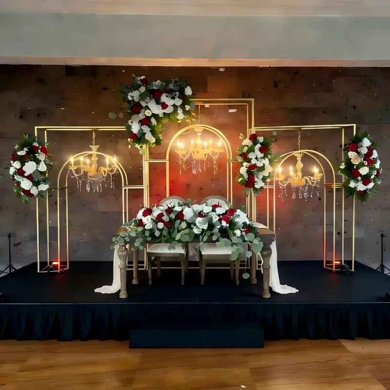 1/3 Pcs Luxury Geometric Wedding Arch Backdrop Stand Kit - Glittering Gold Frame for Breathtaking Floral Arrangements at Outdoor