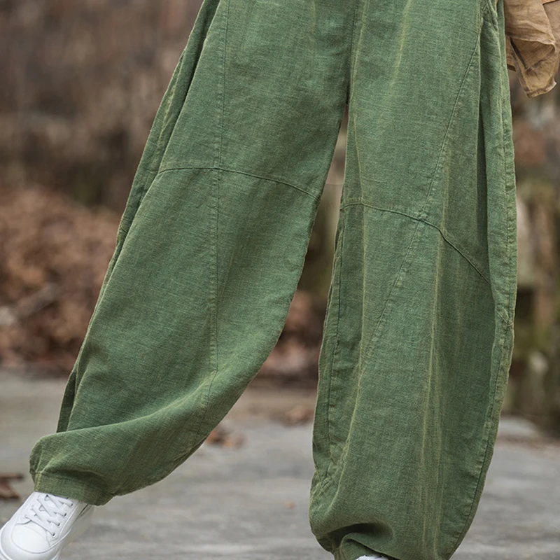 القطن الكتان التعادل صبغ السراويل للنساء الصيف خمر الحريم فضفاض واسعة الساق البنطلونات غير رسمية كل مباراة السراويل للسيدات