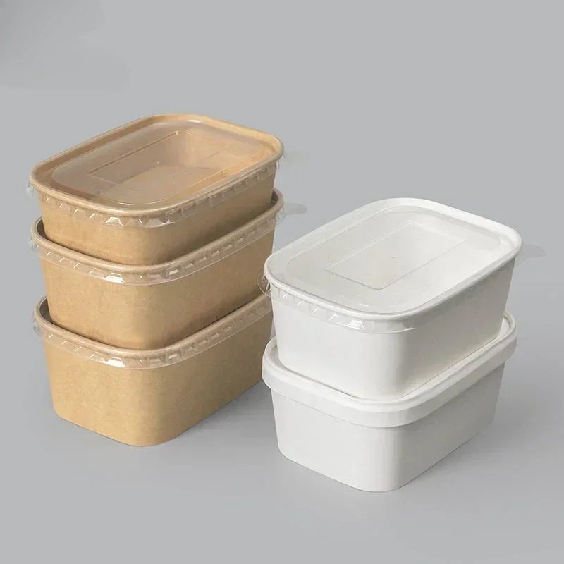 50pcs Disposable Eco-friendly Kraft Paper Lunch Box Food Grade Rectangular Lunch Case Salad Packing Takeout Picnic Bento Boxs