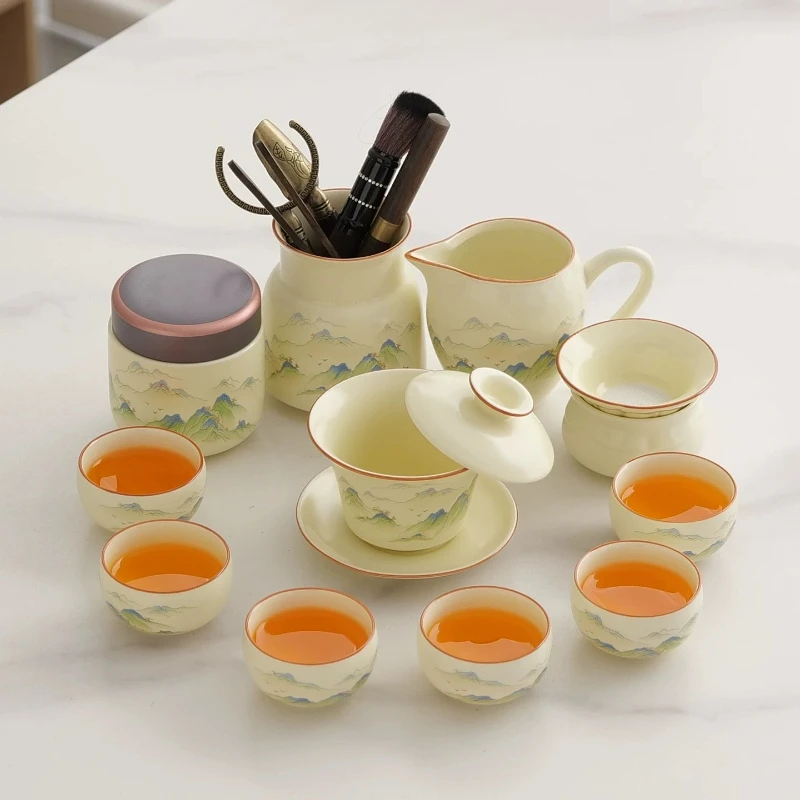 Gong Fu Complete Tea Sets Whisk Travel Needle 250ml Tea Sets Gaiwan Luxury Loucas Porcelanas Conjunto Matcha Decorations