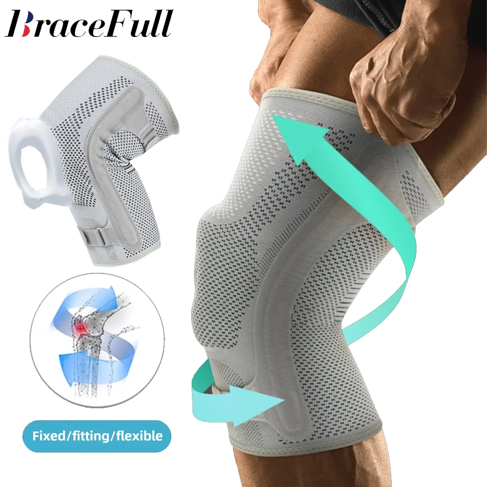 

1pc Adjustable Knee Brace Nylon Spandex Silicone Patella Gel Pads with Side Stabilizers Elastic Knee Support for Men Women