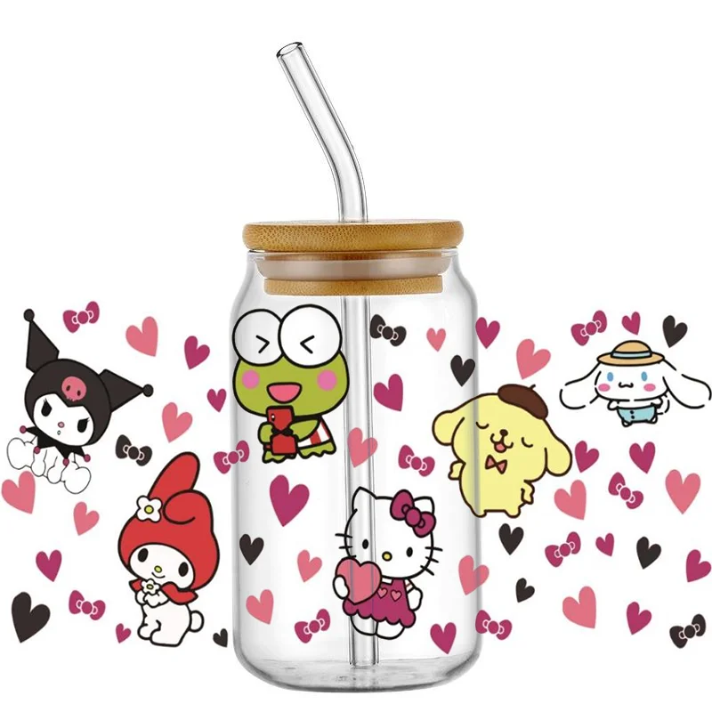 Hot sale Cat Theme UV DTF Cup Wrap Transfers Decals Stickers for 16OZ Libbey Glass Can Cups Tumbler