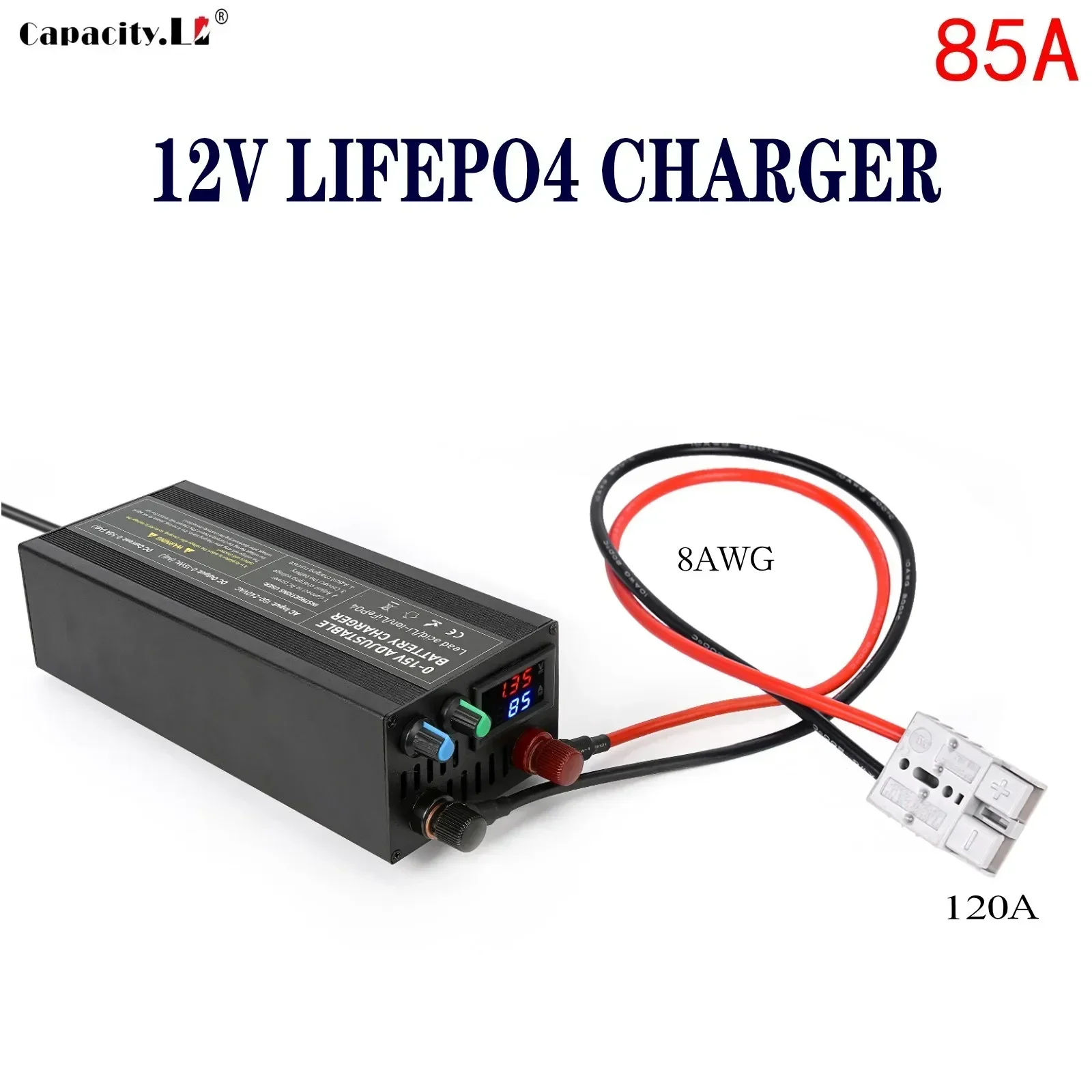 Ładowarka do akumulatorów litowych 12 V 85 A Ładowarka Lifepo4 100 A Szybkie ładowanie 100 V-240 V Regulowane napięcie Prąd Adapter akumulatora