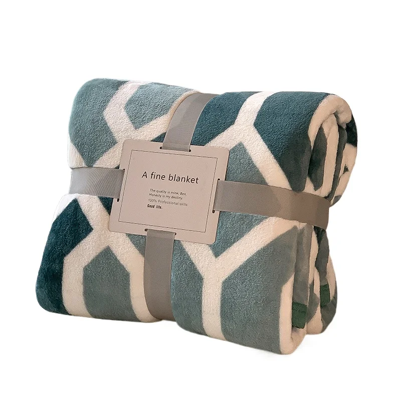 Plush Plaids Sofa Plaid Bed Thick Thow Blanket Geometic Style Reactive Printed Flannel Fleece Blanket Beds Single/Queen/King