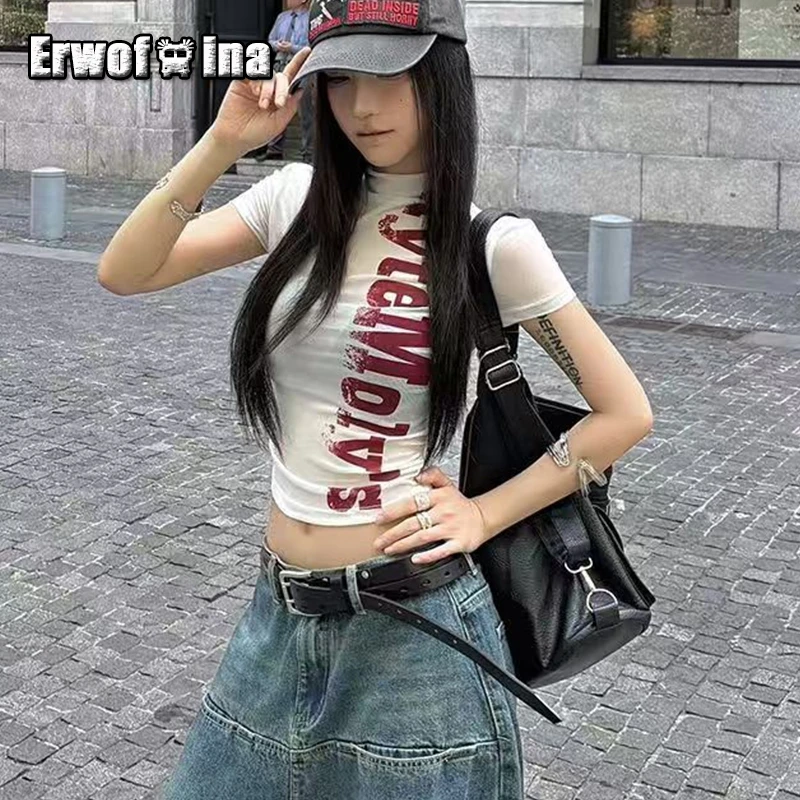 

Erwofeina Hotsweet Graphic T Shirts Hollow Out Backless Short Sleeve Slim Sheer Mesh Top 2000s Clothes Y2k Korean Fashion Tees