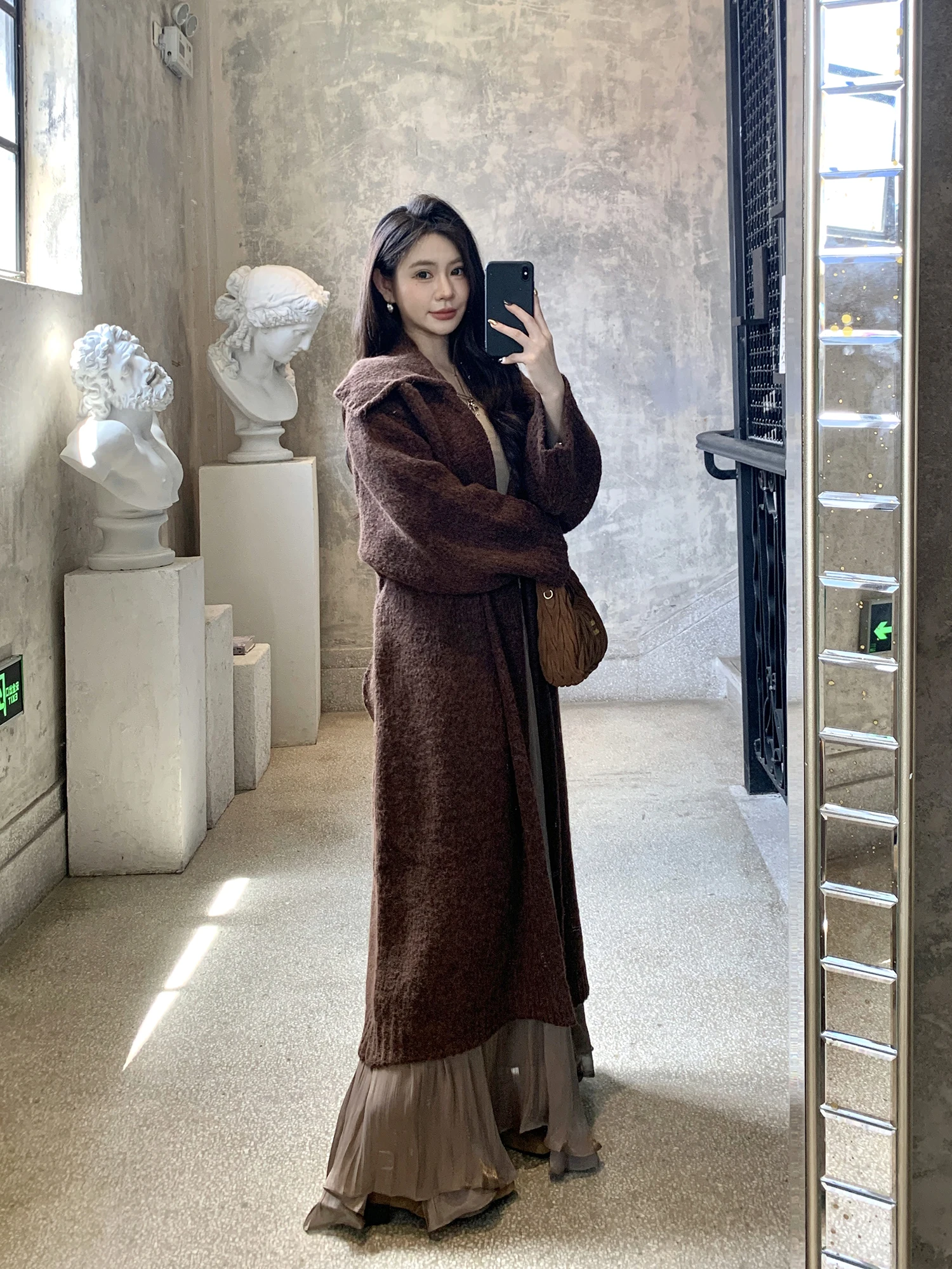 

Длинный вязаный кардиган Withmxboom для женщин: свободный, теплый, стройнящий, комфортный, в стиле лоу-эйр, для повседневной носки