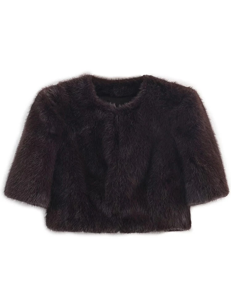 TFMLN Women's Fashion Faux Fur Coat Autumn Winter Short Sleeve Faux Fur Fluffy Jacket High Street Ladies Furry Short Coats