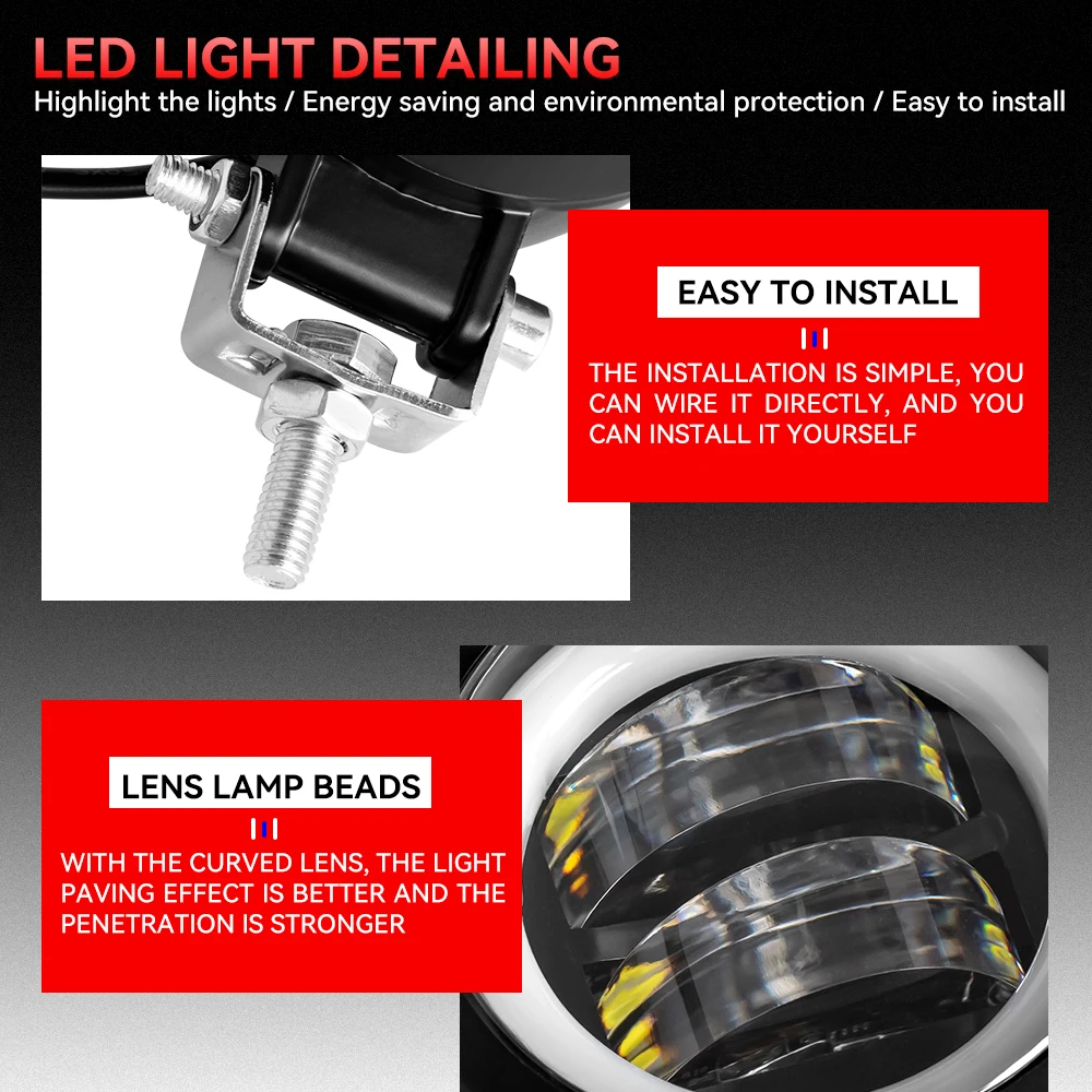 3-calowe LED-owe światło robocze kwadratowe okrągłe reflektory samochodowe Halo do motocykli ATV SUV 12V 24V Angel Eyes światła do jazdy — zdjęcie 7