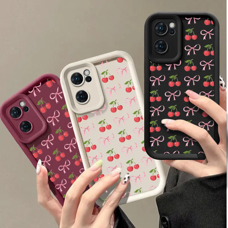 Bow Cherry Fashine Phone Case For OPPO FIND X5 RENO 6 7 7Z 8 8T 10 11 12 12F PRO PLUS 5G Shockproof Soft Cover Coque Funda