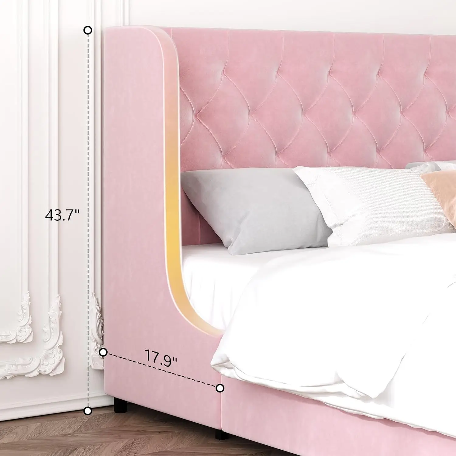 Upholstered Platform Bed Frame With Headboard, King Size, Pink, Customized