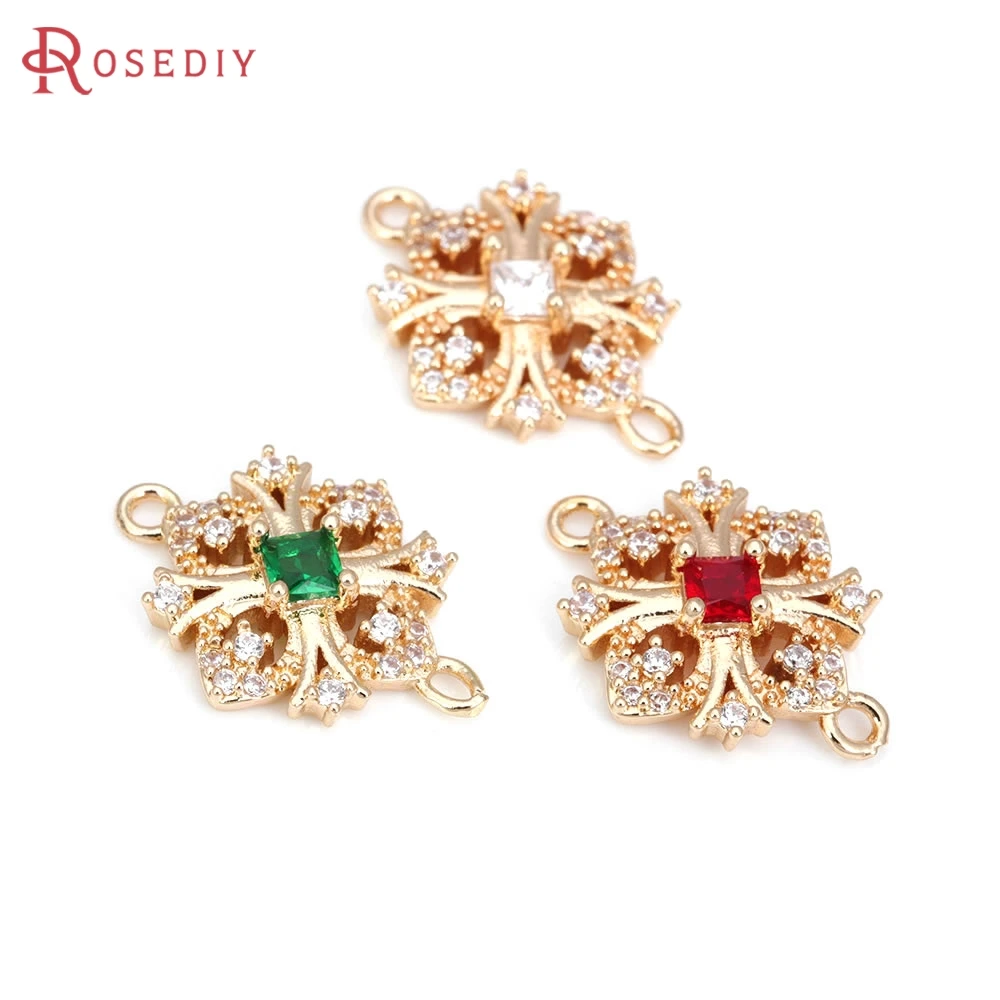 

18K Gold Color Brass Zircon 2 Holes Snowflake Connect Charms Pendants High Quality Jewelry Making Diy Accessories Materials
