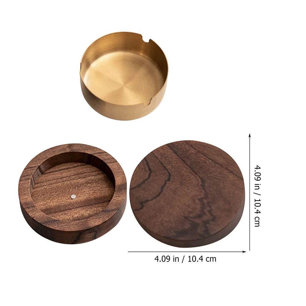 

Creative Wooden Round Ashtray For Home Office Restaurant Windproof Cigarette Ash Holder With Metal Liner Retro Decorative