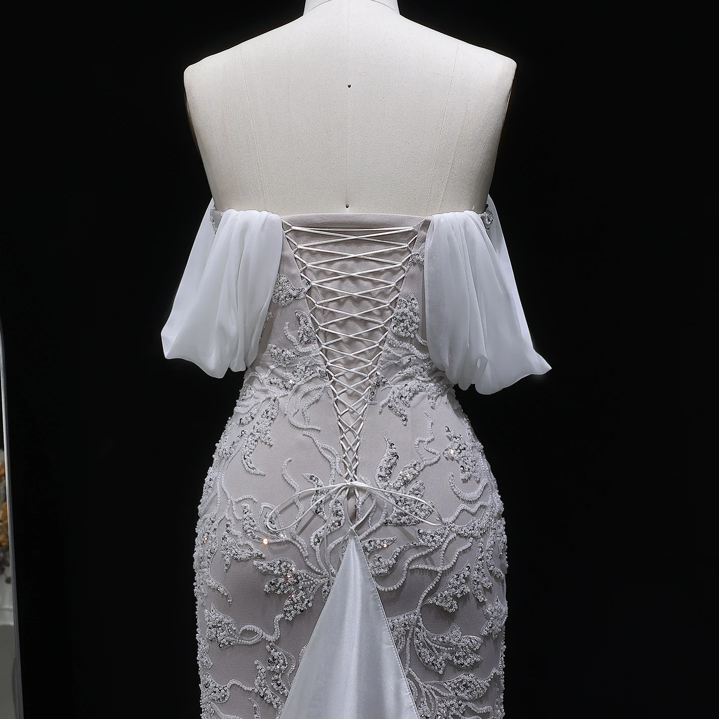 Sharon Said Elegantes Schulterfreies Abendkleid Meerjungfrau Perlenbesetztes Rückenfreies Ballkleid für Hochzeitsfeier SS622 Maßanfertigung – Detail 13