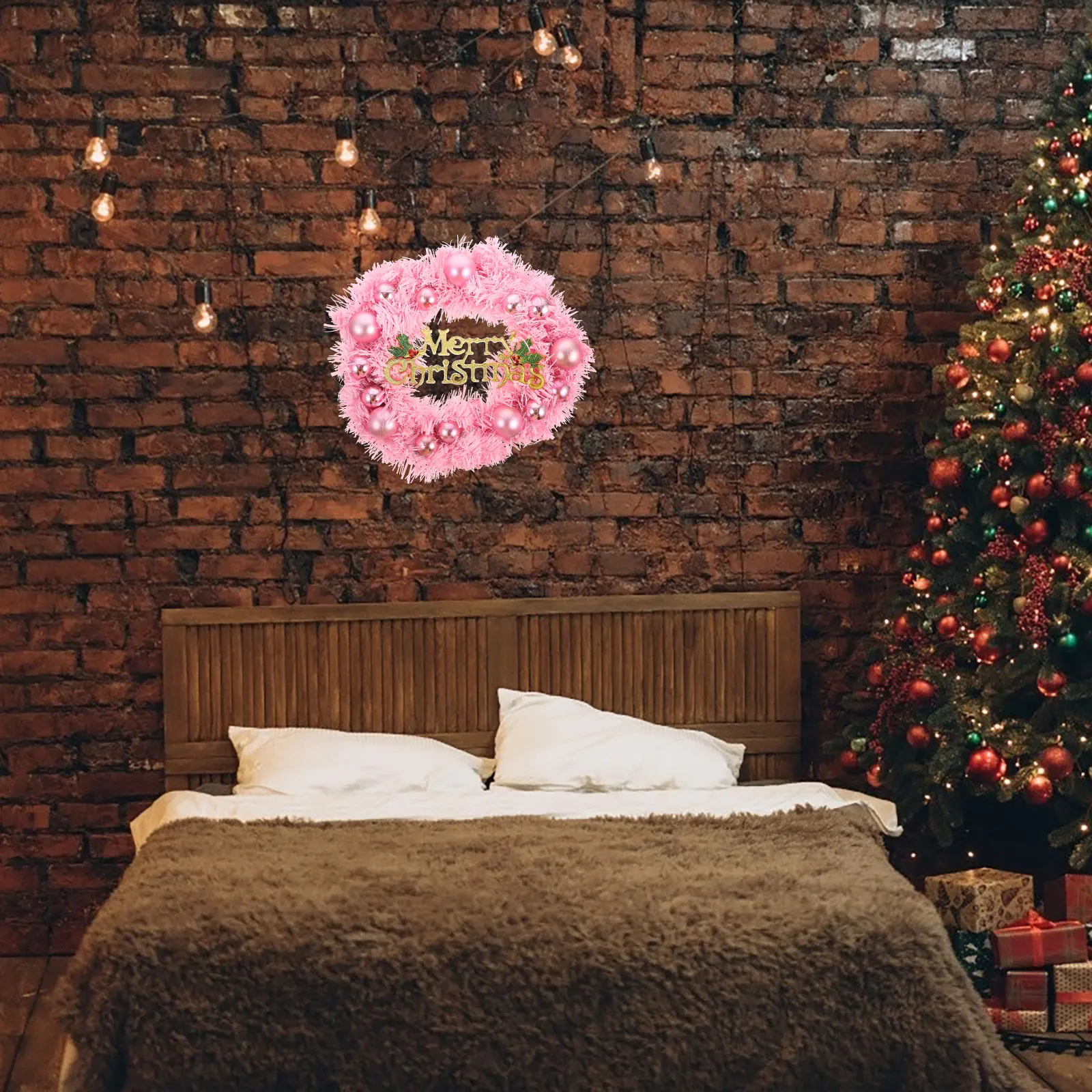 

1pcs Christmas Wreath For Front Door Holiday Hanging Decorative Wreath Merry Christmas Sign Xmas Wall Ornament Party Home