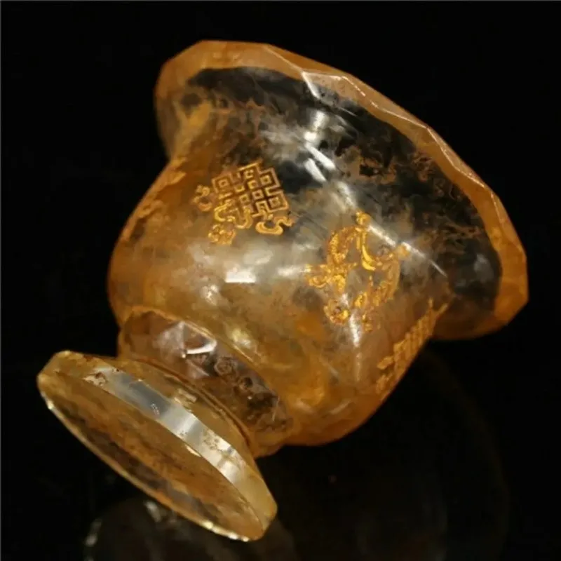 Vintage Crystal Worship Cup Tibetan Buddhism Eight Treasures Altar Holy Water Bowl Buddhist Decor