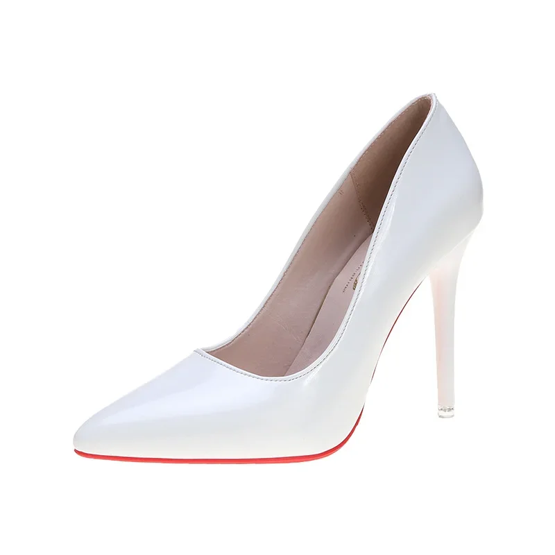 Comem Stiletto Sexy punta a punta in pelle verniciata scarpa femminile bianco festa di nozze tacchi alti scarpe donna moda suola rossa pompe 43