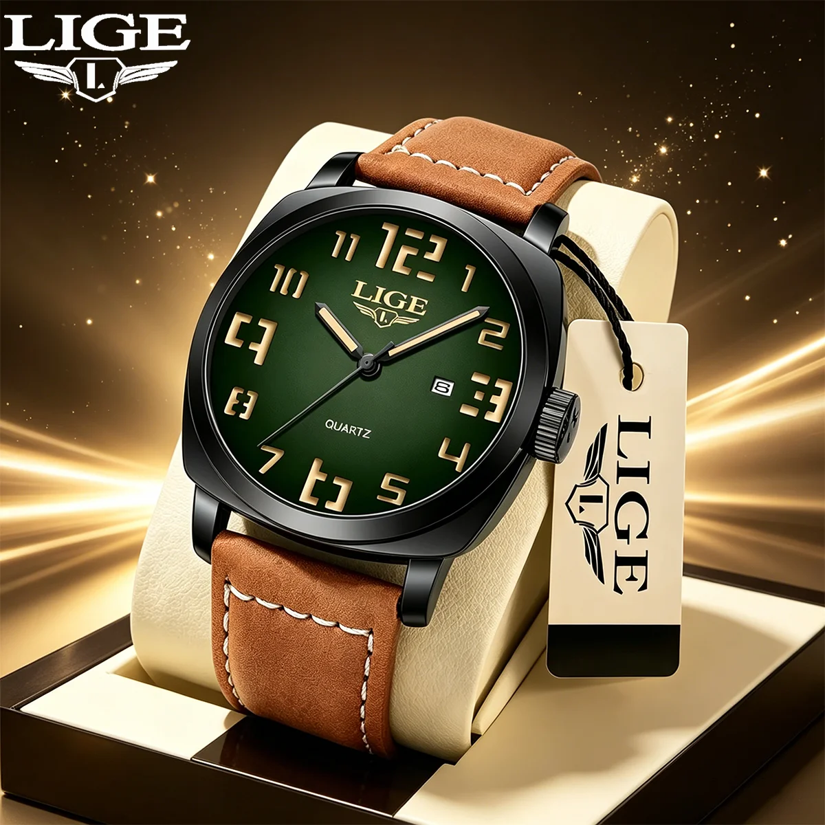 LIGE Exquisite Men Luxury Wacthes Leather Quartz Wristwatch Business Clock Casual Fashion Watch For Men Elegant Reloj Hombre