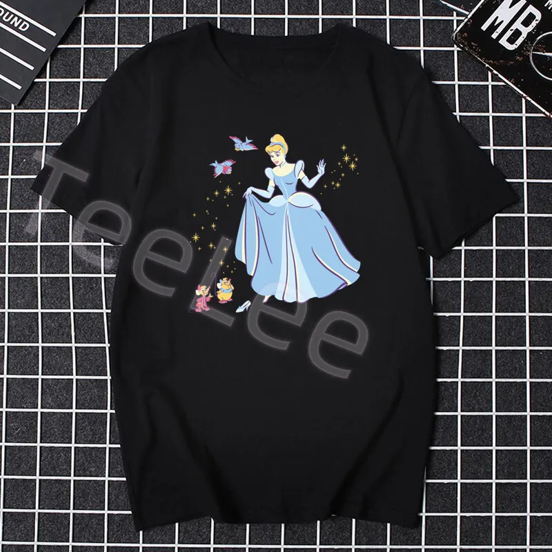 Anime Jaq and Gus T Shirt Girls Cinderella T-shirts Women Kawaii Graphic Black Tshirt Summer Short-sleeved Women Clothing