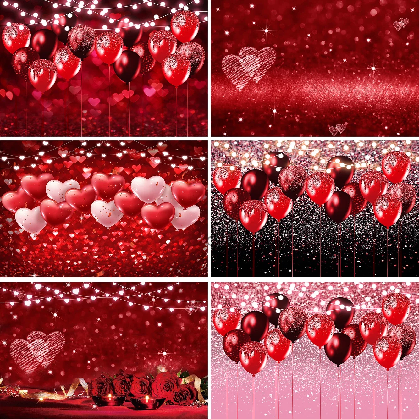 

Mocsicka Valentine's Day Pink Balloons Backdrop Red Heart Glitter Dots Photography Background Rose Lover Photostudio Props