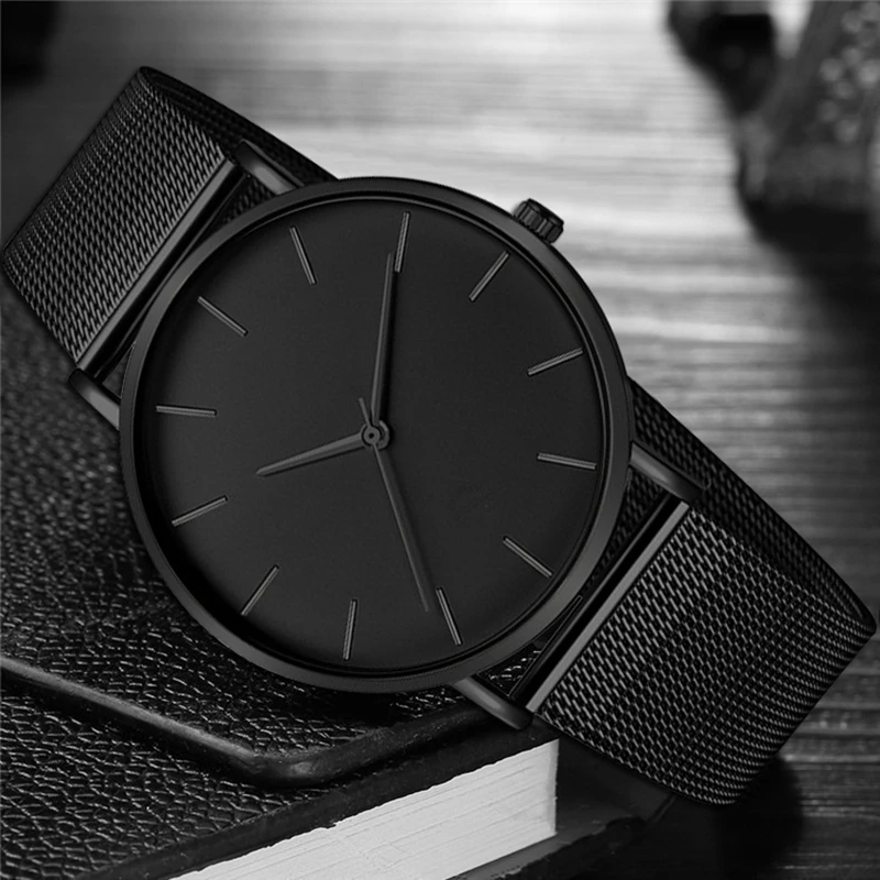 

Full Black Minimalist Stainless Steel Watch Fashion Quartz Mesh Clock Male's Wristwatches Exquisite Relojes Masculino Relogio