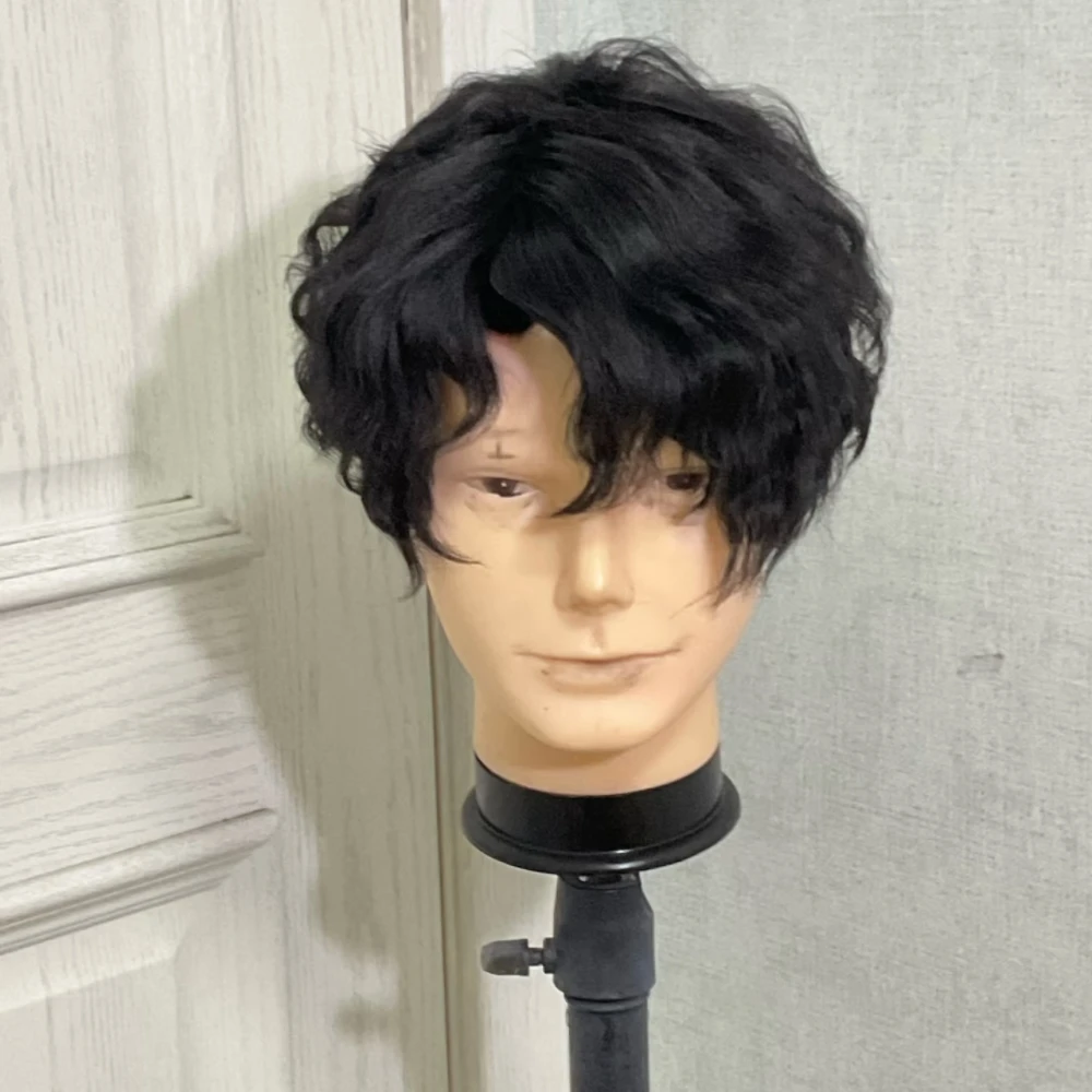 

Anime Sakusa Kiyoomi Cosplay Wig Black Short Curly Hair Heat Resistant Synthetic Fiber Wig with Rose Net Cap Halloween Party Wig