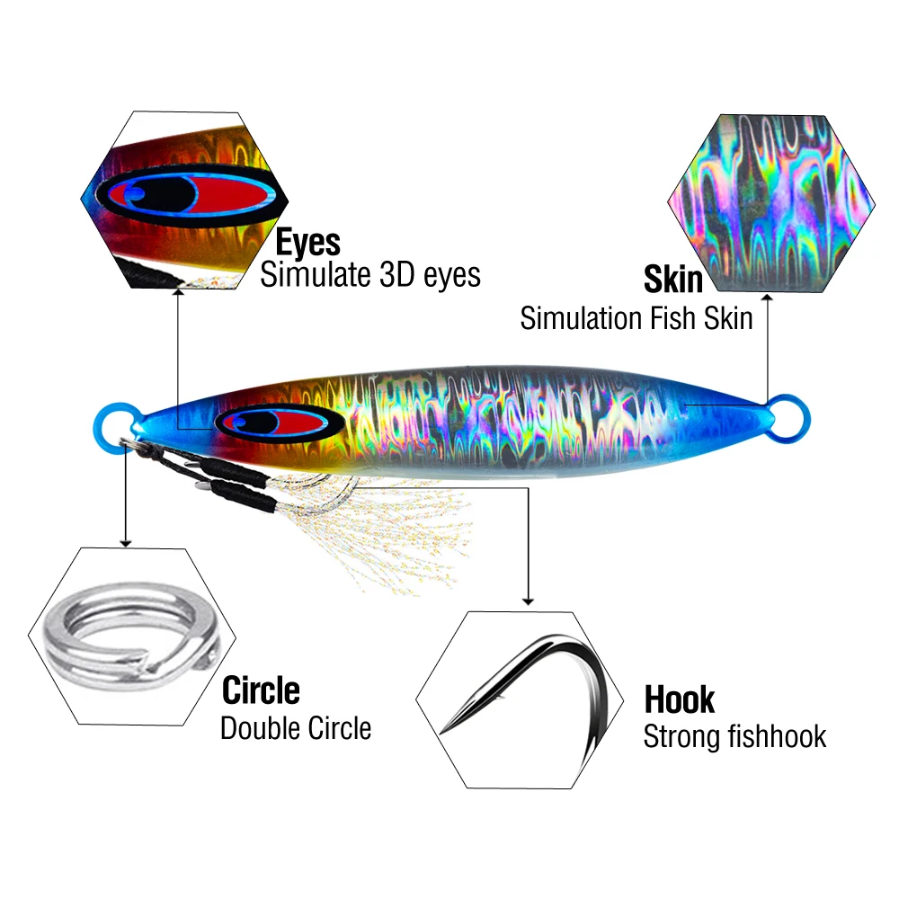 1Pc Luminous Jig Lure Fast Sinking Jigging Long Casting Lure 40G-200G Metal Bait With Sharp Hooks For Sea Fishing