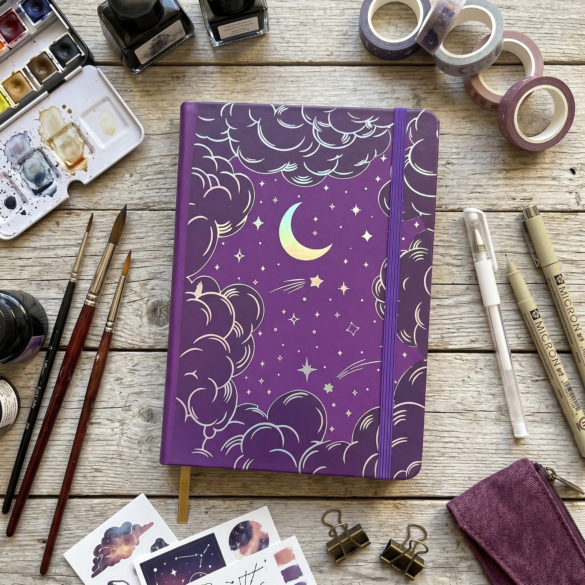 A5 Dot Grid Notebook with Celestial Moon Star Cover, 160gsm Ivory Paper, Numbered 5mm Dotted Pages for Writing Planning Study