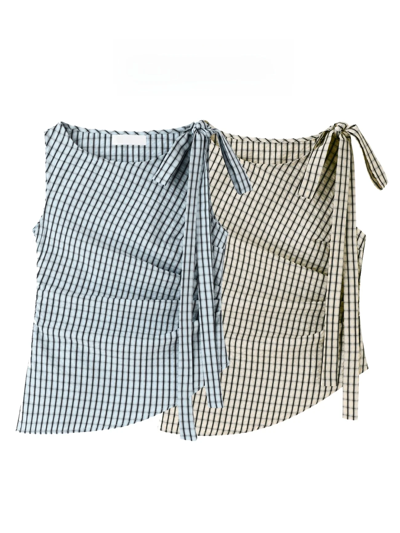

Blue Plaid Uneven Waist Cinched Vest irt Women Summer 2025 New Small irt Tie Svel irt Top Korean Sle Slim Fit