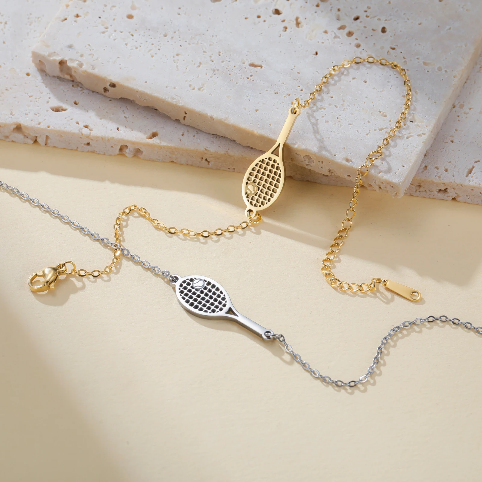 Unift Double-Layer Tennis Racket Bracelet Fashion Stainless Steel Hand Chain Gold Plated Bracelet Suitable for Women Gifts