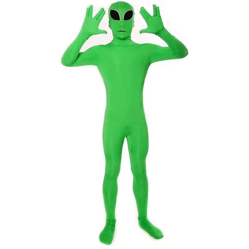 Kids Adult boys AND Alien Cosplay costume Green Zentai body suit suit Jumpkits and Helmet suit Halloween Party Clothing