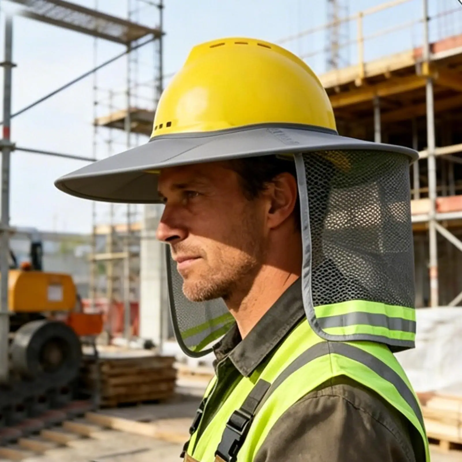 Hardhat Sun Shade High Visibility With Reflective Strip Construction Sun Protection Shade For Road Work Landscaping Roofing