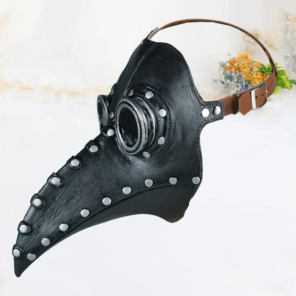 1pc Decorative Halloween Party Masks PU Mask Funny Masks Steampunk Plague Beak Mask Party Supplies (Black + Silver Nails