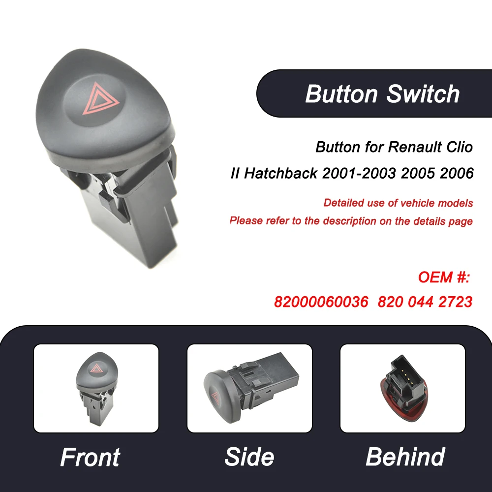 Car Emergency Hazard Lights Switch Button For Renault Clio II Hatchback 2001 2003 2005 2006 8200442723 82000060036