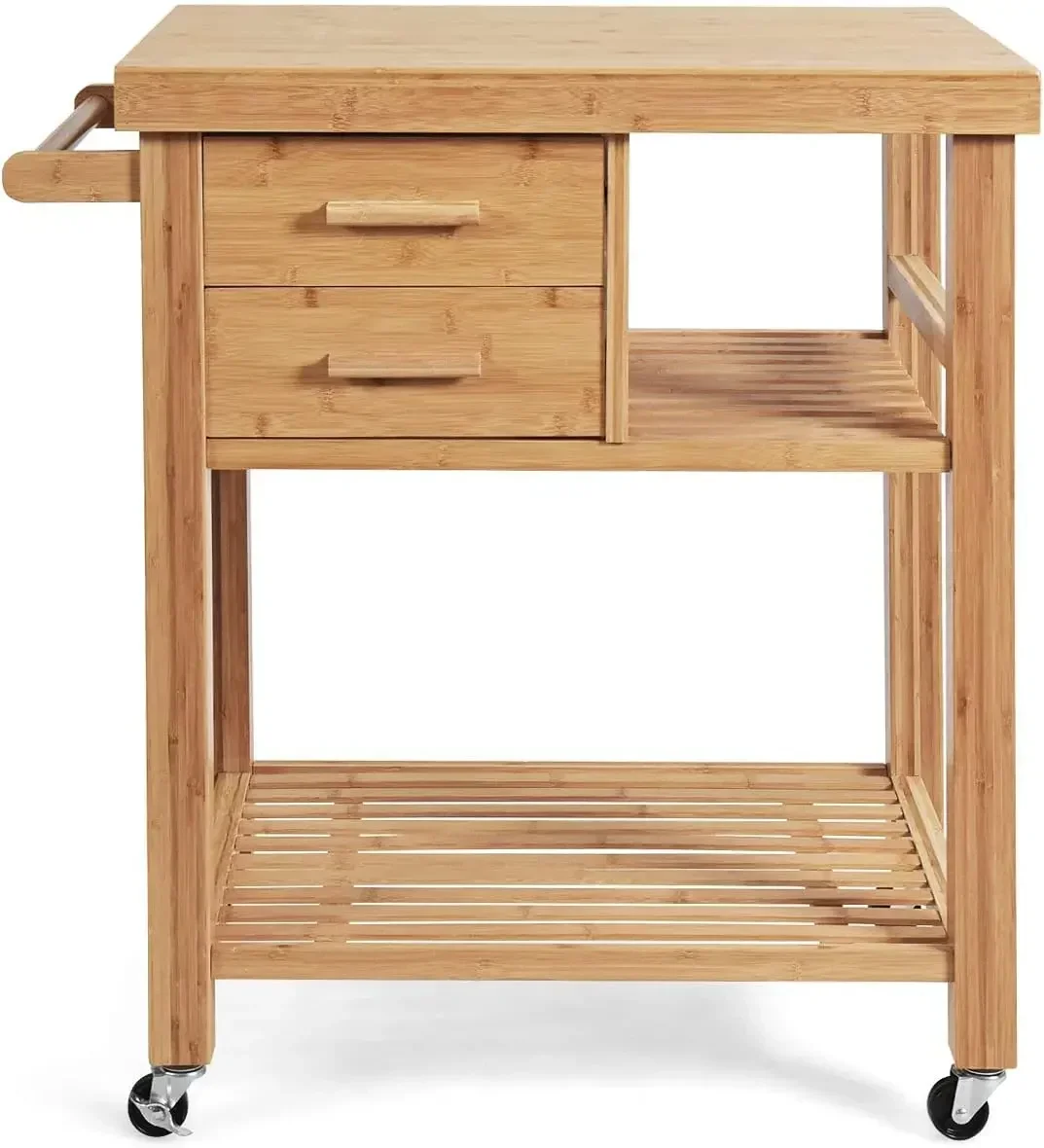 Bamboo Kitchen Cart with Drawers, Shelves, Towel Rack, Easy Assembly, Kitchen Cart