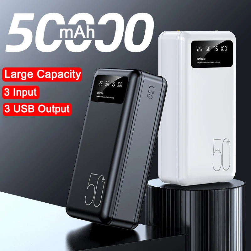 

50000mAh Power Bank Portable Charger External Battery Pack 3 USB Output Powerbank for iPhone 12 Huawei Samsung Xiaomi Poverbank