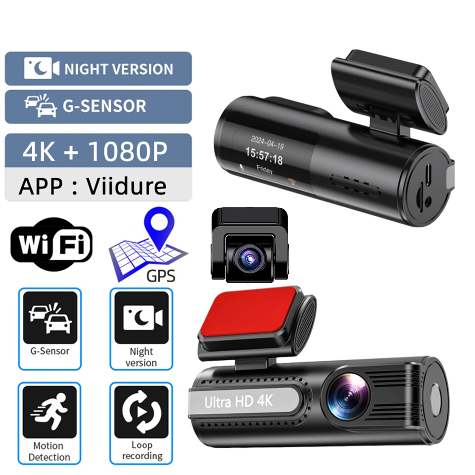 Dashcam For Car Black Box Driving Video Recorders WiFi GPS Mini 4K Front  Optional 1080P Rear 24H Parking Monitor Record camera