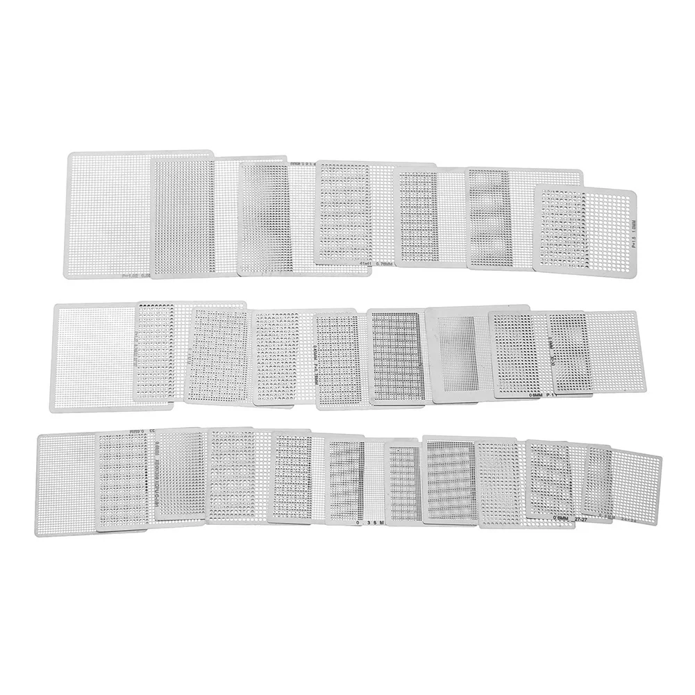 27 Pcs Universal BGA Stencil BGA Direct Heat Template 0.25 0.3 0.35 0.4 0.45 0.5 0.55 0.6 0.65 0.76mm Stencil Template Kit