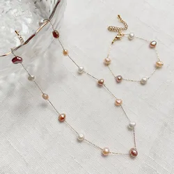 Irregular Pearl Charm Natural Freshwater Pearl Choker Necklace for Women Mixed White Purple Pink Baroque Pearl Chain Necklace