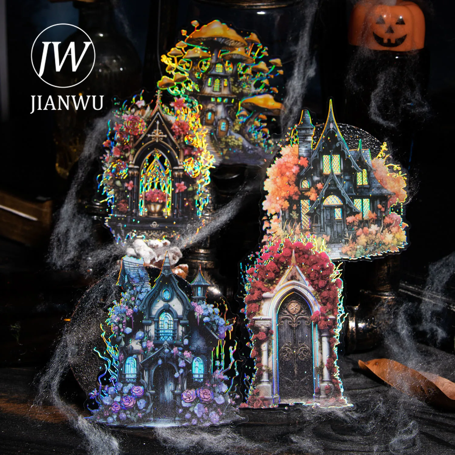 JIANWU 10 Sheets Castle of Helia Series  Vintage Gothic Landscaping PET Sticker Creative DIY  BUJO supplies