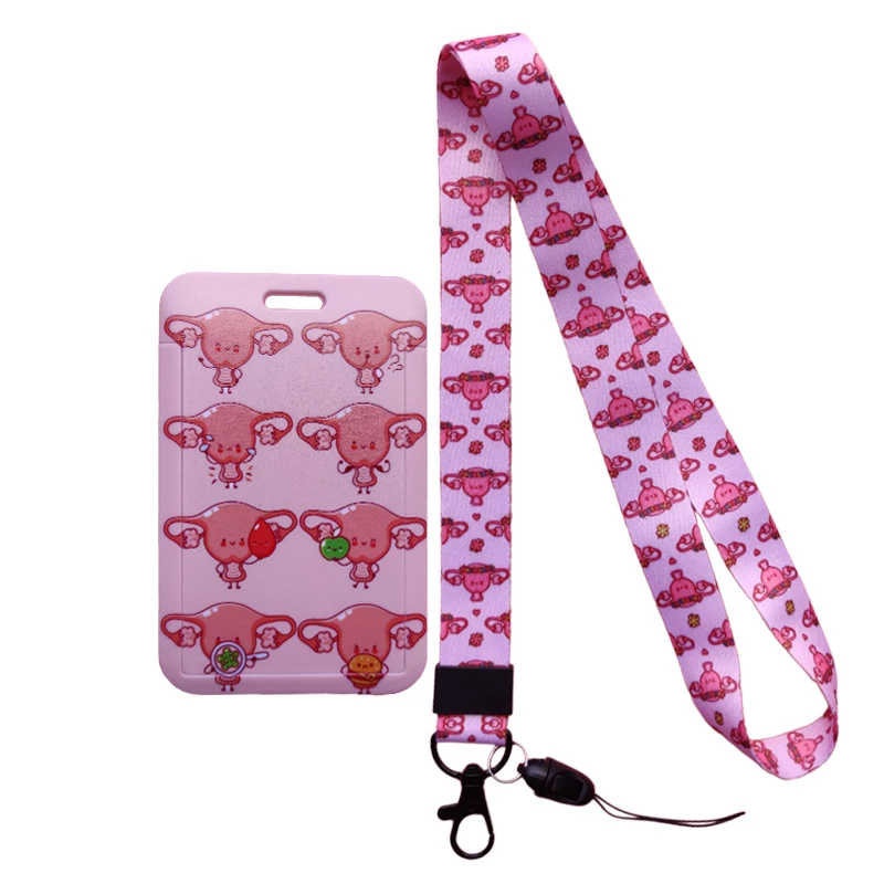 Uterus Woman Lanyard ID Badge Card Holder Daily Use Keychain Strip Set Business Card Cover For Girls