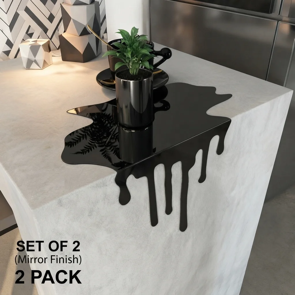 2PCS Pack Stainless Steel Designer Desktop Accent Creative Melted Spill Art Decor Versatile Functional Display Tray Tabletop