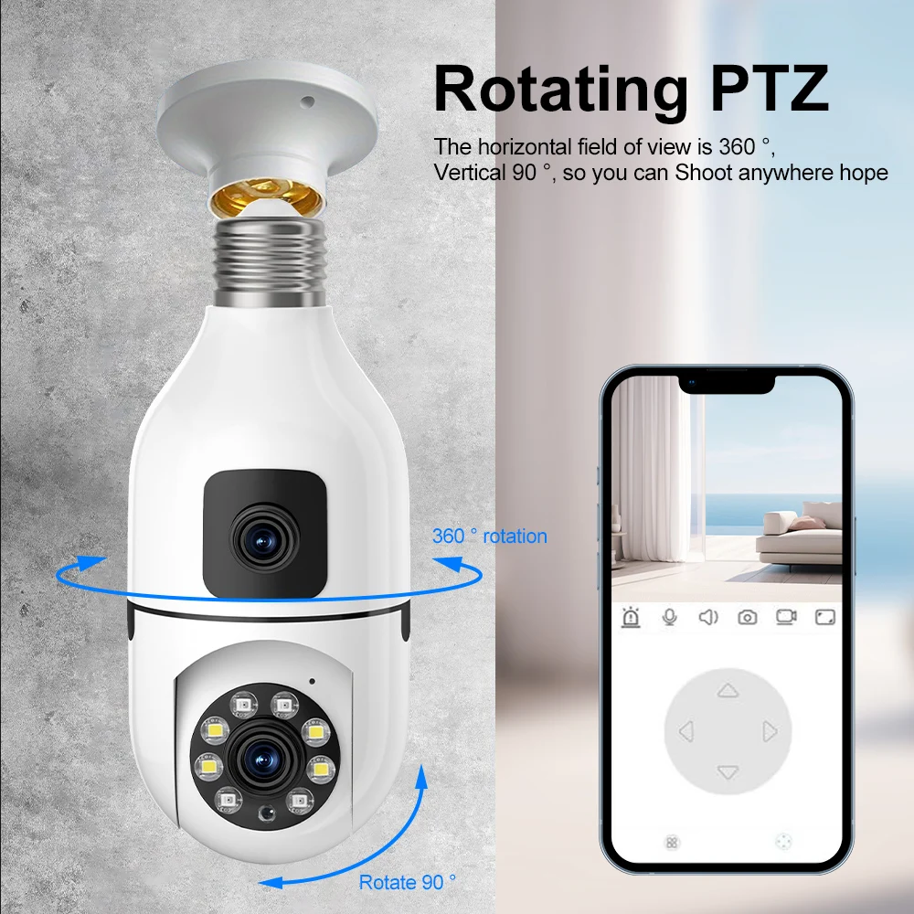 Imagem -06 - Câmera de Vigilância sem Fio Rastreamento Humano Visão Noturna Colorida Áudio Bidirecional Wi-fi 4mp Lâmpada E27 Zoom 4x Lente Dupla