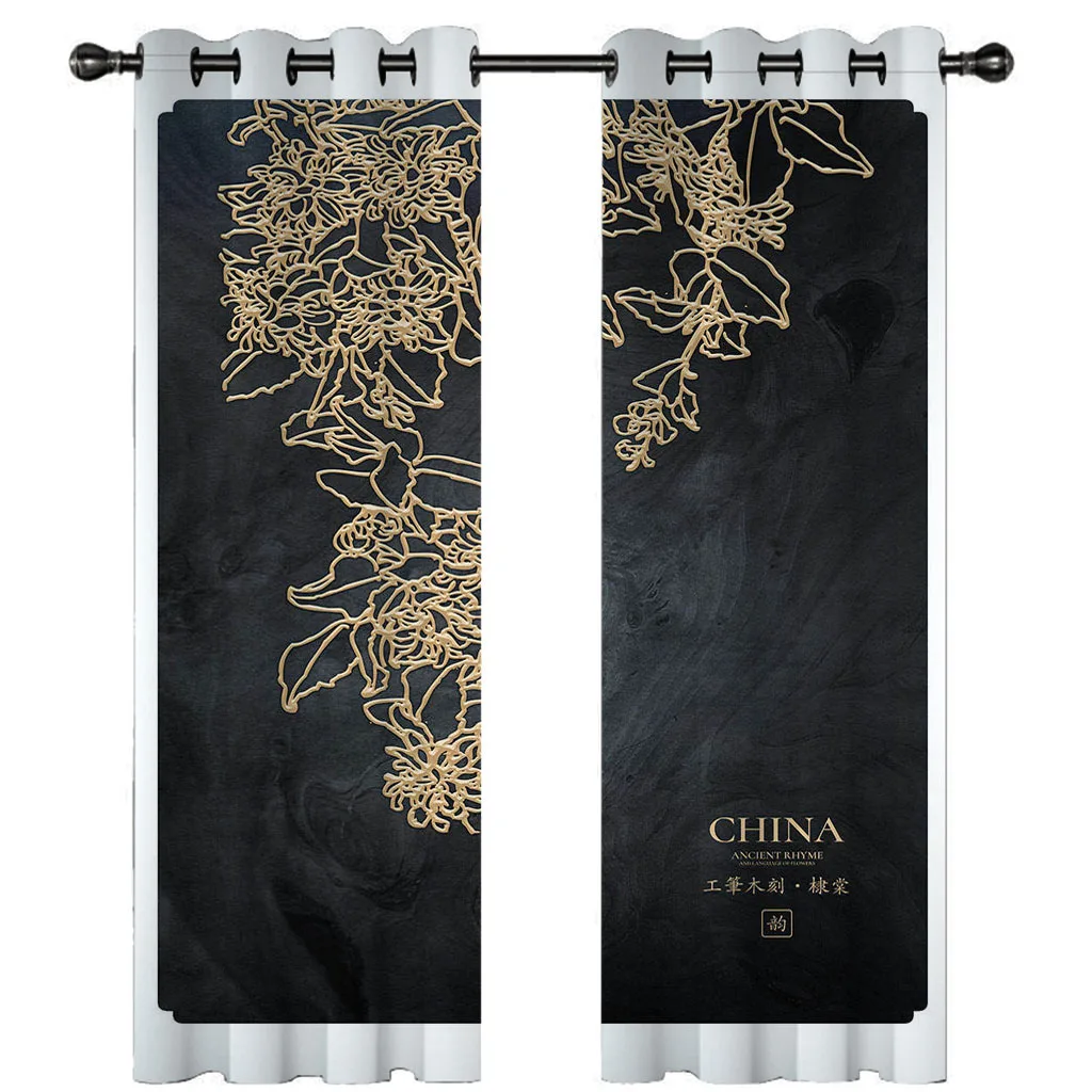 

HUANZHUANG Curtains For Rooms Creative Gold Sculpture 2 Pieces Custom Modern Blackout Curtains For The Whole House Girl Bedroom