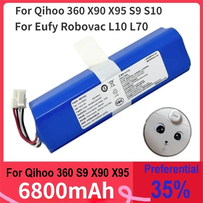 

100% New 6800mAh Li-ion Battery for 360 Robot Vacuum Cleaner S9 X90 / X95 L70 L10 Accessories Spare Parts Charging Battery