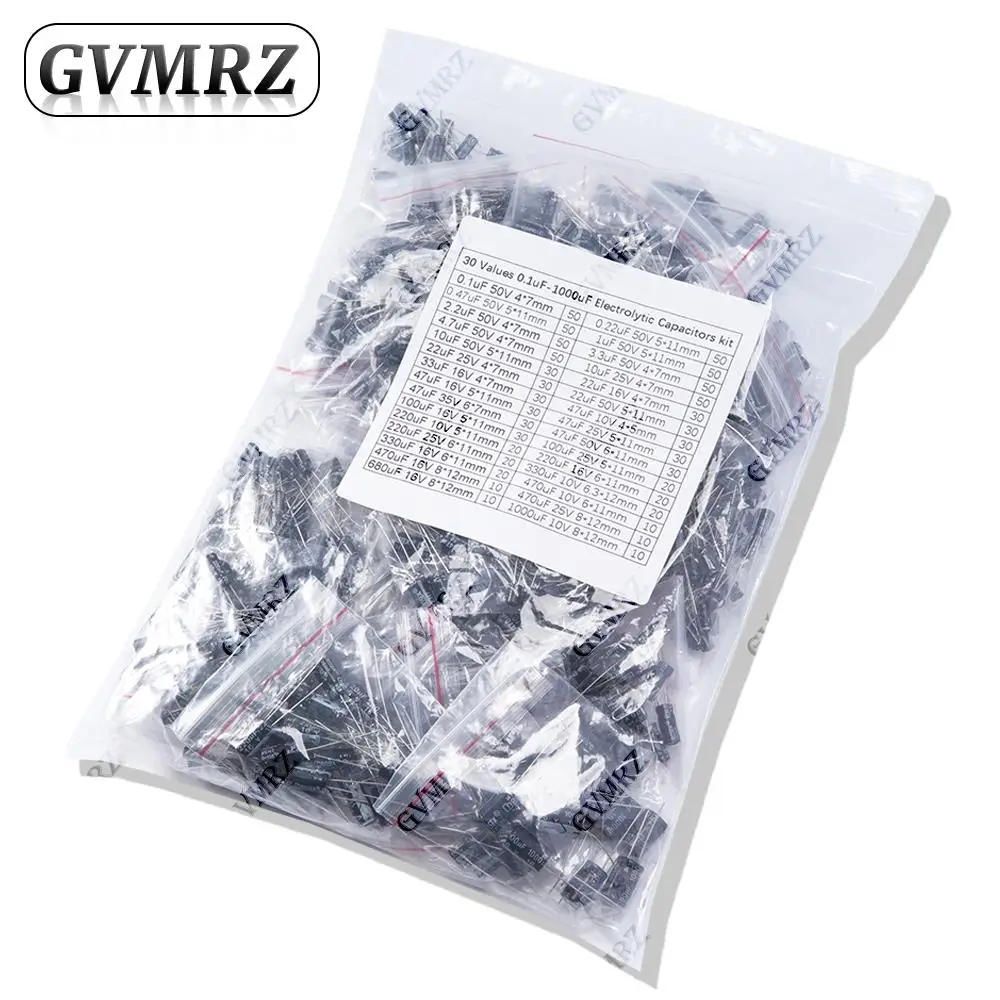 900PCS 30Values DIP Electrolytic Capacitor Kit 0.1uF-1000uF for Electronics kit