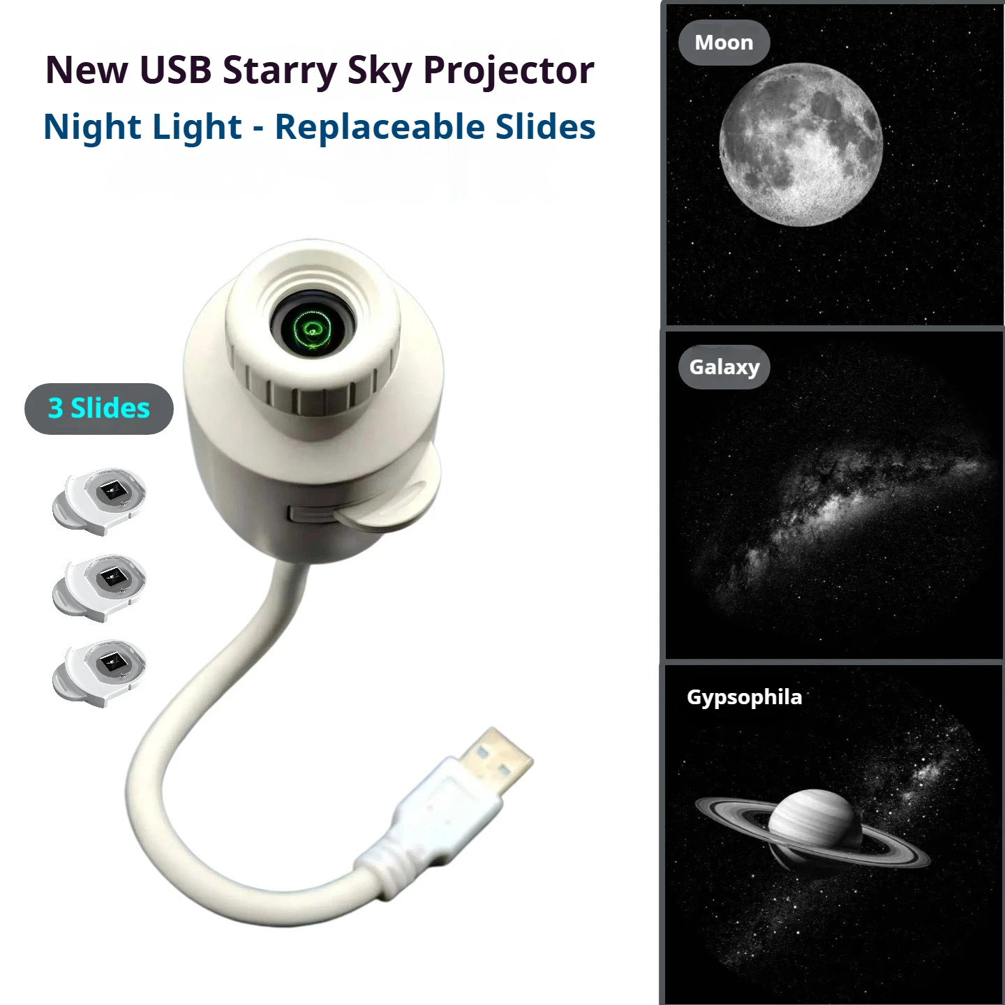 

2-in-1 Star Projector Night Light, Replaceable Films, Eye-friendly Decor Lamp for Bedroom, Ideal Gift